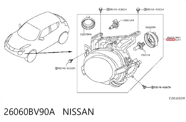 Luz esquerda 26060BV90A Nissan/Infiniti