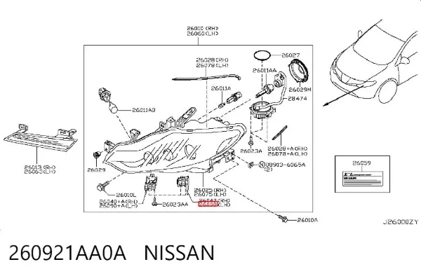 Consola (adaptador) de fixação da luz dianteira esquerda 260921AA0A Nissan/Infiniti