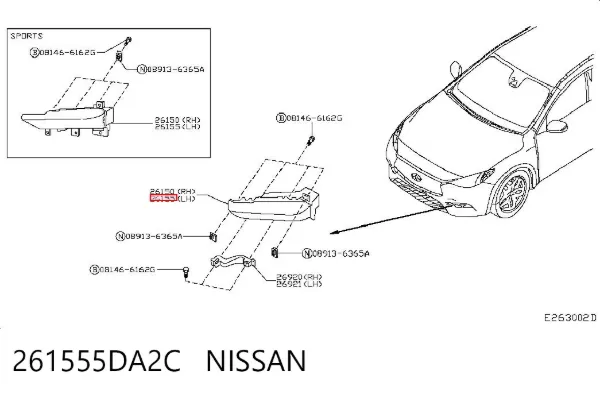 Luzes de nevoeiro esquerdas 261555DA2C Nissan/Infiniti