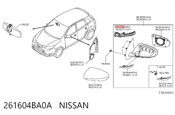 Pisca-pisca de espelho direito 261604BA0A Nissan/Infiniti