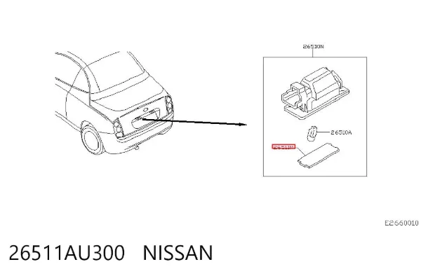 Lanterna da luz de fundo de matrícula traseira 26511AU300 Nissan/Infiniti