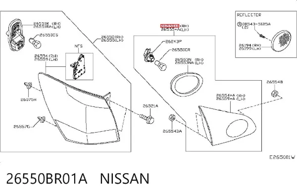Lanterna traseira direita interna 26550BR01A Nissan/Infiniti