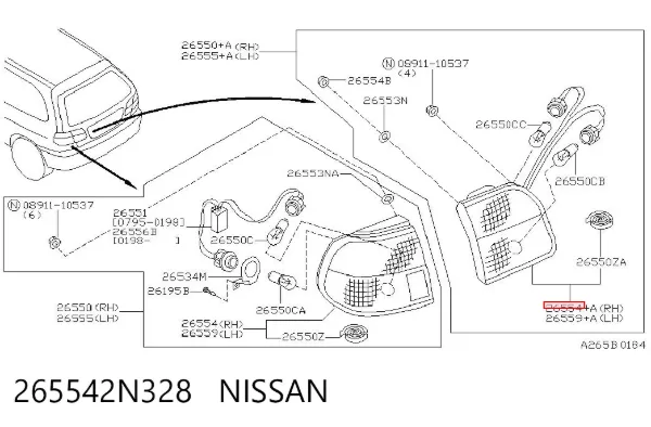 Lanterna traseira direita interna 265542N328 Nissan/Infiniti