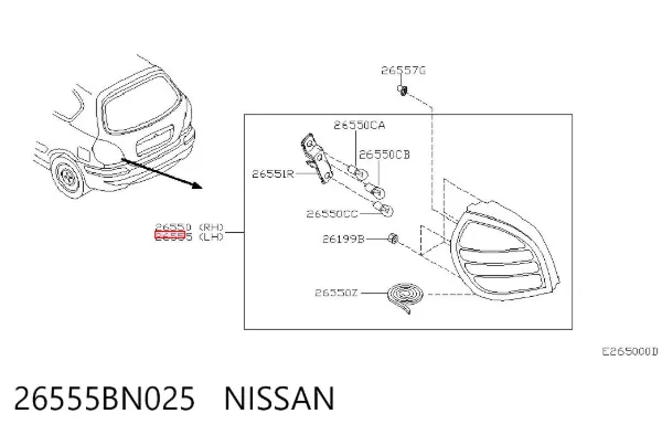 Lanterna traseira esquerda 26555BN025 Nissan/Infiniti