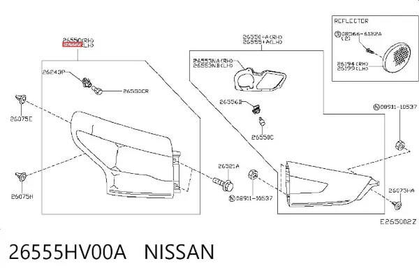 Lanterna traseira esquerda externa 26555HV00A Nissan/Infiniti