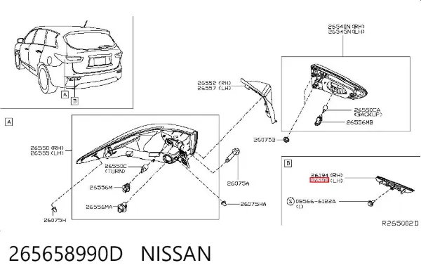Retrorrefletor (refletor) do pára-choque traseiro esquerdo 265658990D Nissan/Infiniti