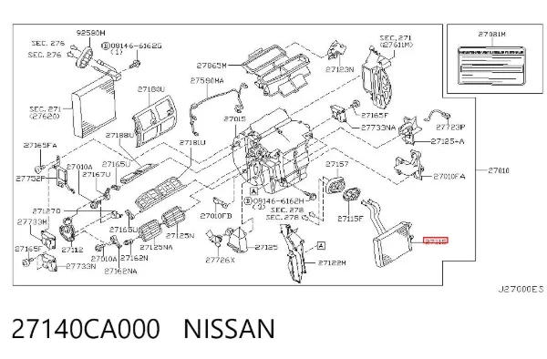 Radiador de forno (de aquecedor) 27140CA000 Nissan/Infiniti