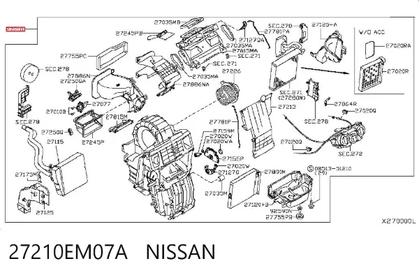 Caixa de forno montado 27210EM07A Nissan/Infiniti