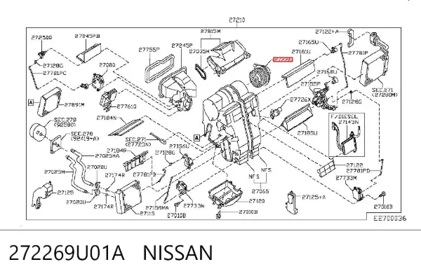 Motor de ventilador de forno (de aquecedor de salão) 272269U01A Nissan/Infiniti