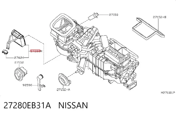 Vaporizador de aparelho de ar condicionado 27280EB31A Nissan/Infiniti