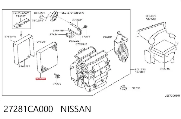 Vaporizador de aparelho de ar condicionado 27281CA000 Nissan/Infiniti