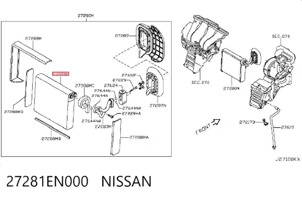 Vaporizador de aparelho de ar condicionado 27281EN000 Nissan/Infiniti