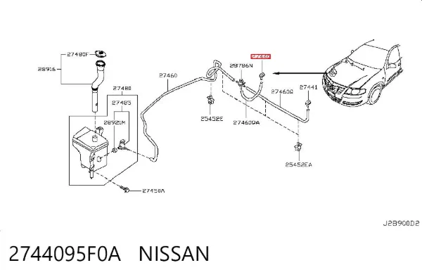 Injetor direito de fluido para lavador de pára-brisas 2744095F0A Nissan/Infiniti
