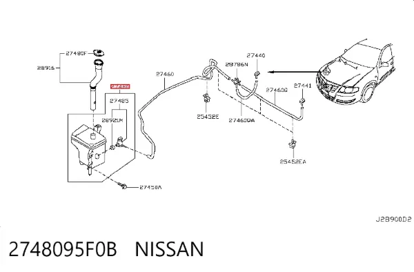 Tanque de fluido para lavador de vidro 2748095F0B Nissan/Infiniti