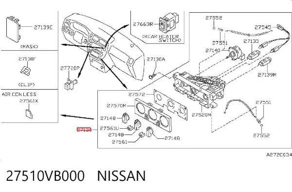 Unidade de controlo dos modos de aquecimento/condicionamento 27510VB000 Nissan/Infiniti
