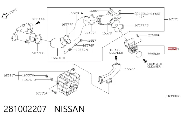Sensor de fluxo (consumo) de ar, medidor de consumo M.A.F. - (Mass Airflow) 281002207 Nissan/Infiniti