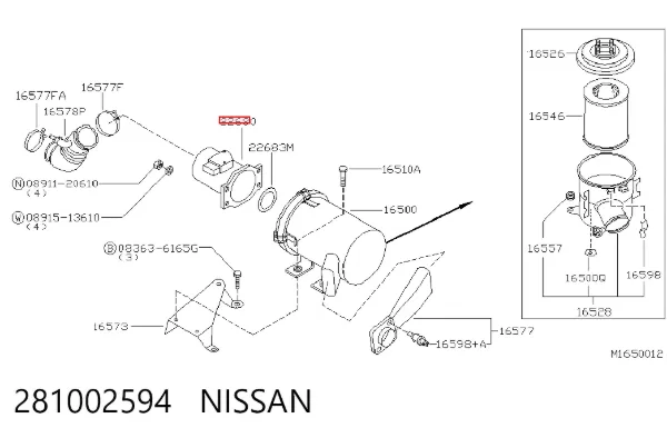 Sensor de fluxo (consumo) de ar, medidor de consumo M.A.F. - (Mass Airflow) 281002594 Nissan/Infiniti