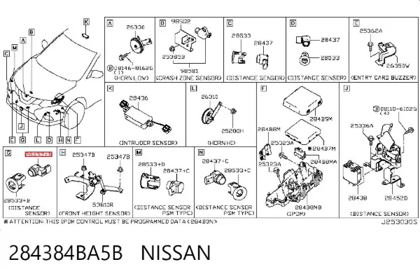 Sensor de radar de distância 284384BA5B Nissan/Infiniti