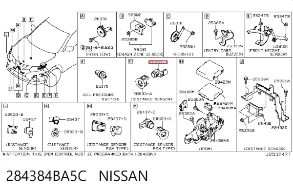 Sensor de radar de distância 284384BA5C Nissan/Infiniti