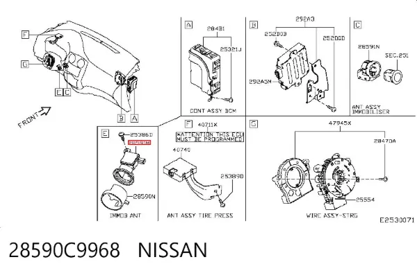 Módulo de direção (Centralina eletrônica) de imobilizador 28590C9968 Nissan/Infiniti