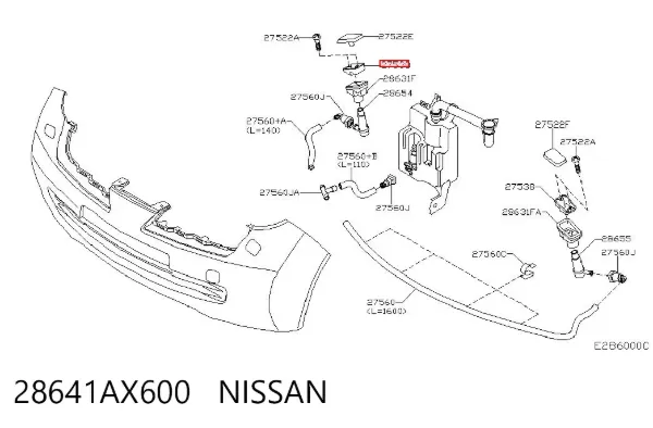 Injetor de fluido para lavador da luz dianteira 28641AX600 Nissan/Infiniti