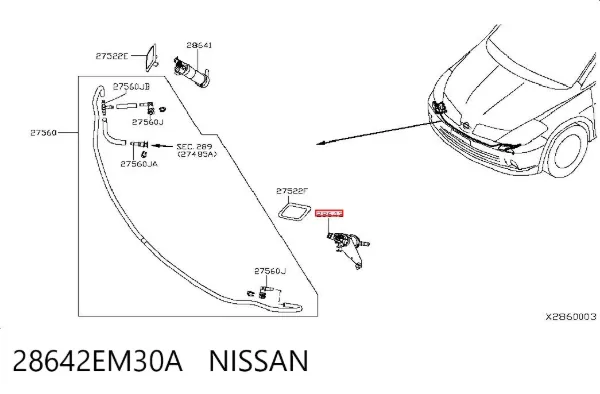 Injetor de fluido para lavador da luz dianteira esquerda 28642EM30A Nissan/Infiniti