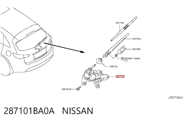 Motor de limpador pára-brisas de vidro traseiro 287101BA0A Nissan/Infiniti