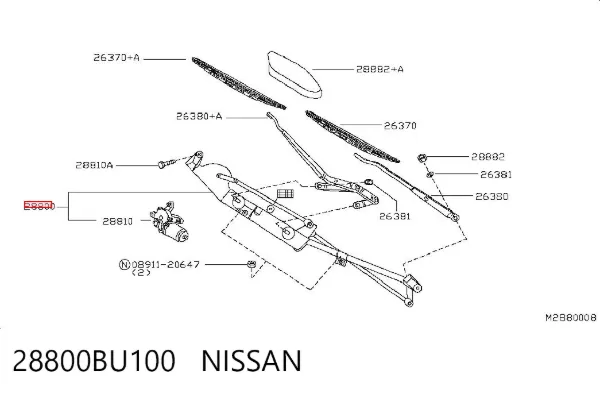 Trapézio de limpador pára-brisas 28800BU100 Nissan/Infiniti