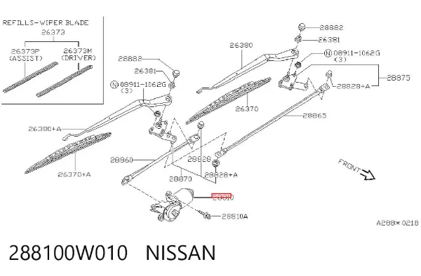 Motor de limpador pára-brisas do pára-brisas Nissan Pathfinder R50