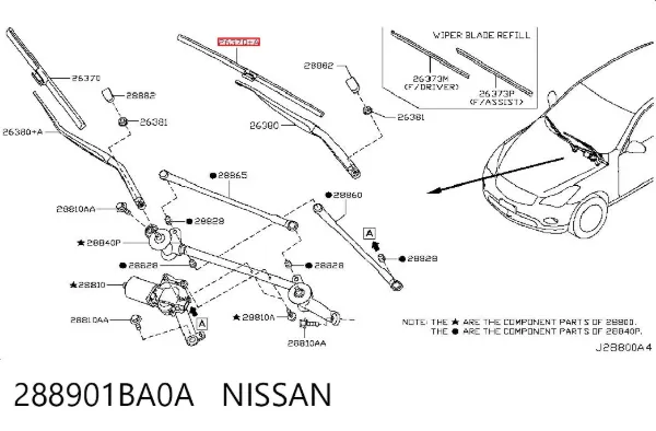 Limpa-pára-brisas do pára-brisas de condutor 288901BA0A Nissan/Infiniti