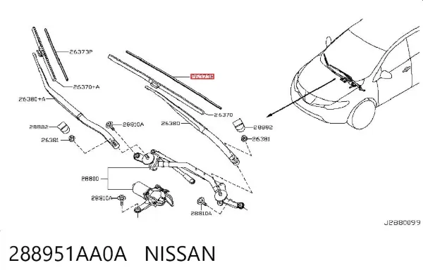 Elástico da escova de limpador pára-brisas de passageiro 288951AA0A Nissan/Infiniti