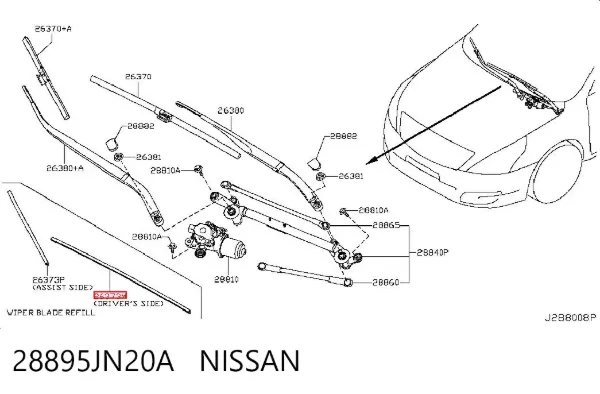 Elástico da escova de limpador pára-brisas de condutor 28895JN20A Nissan/Infiniti
