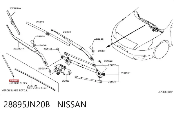 Elástico da escova de limpador pára-brisas de passageiro 28895JN20B Nissan/Infiniti