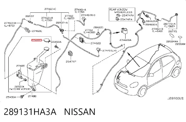 Tampa de tanque de fluido para lavador 289131HA3A Nissan/Infiniti