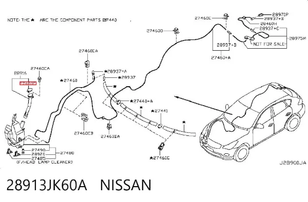 Tampa de tanque de fluido para lavador 28913JK60A Nissan/Infiniti