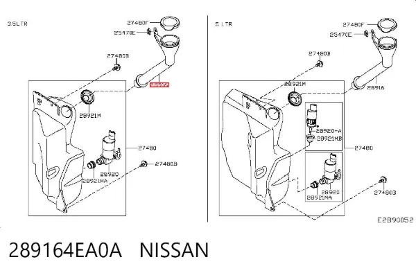 Gargalo do tanque de fluido para lavador 289164EA0A Nissan/Infiniti