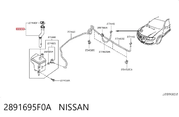 Gargalo do tanque de fluido para lavador 2891695F0A Nissan/Infiniti