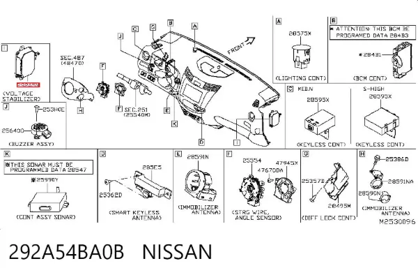 Módulo de direção da câmara 292A54BA0B Nissan/Infiniti