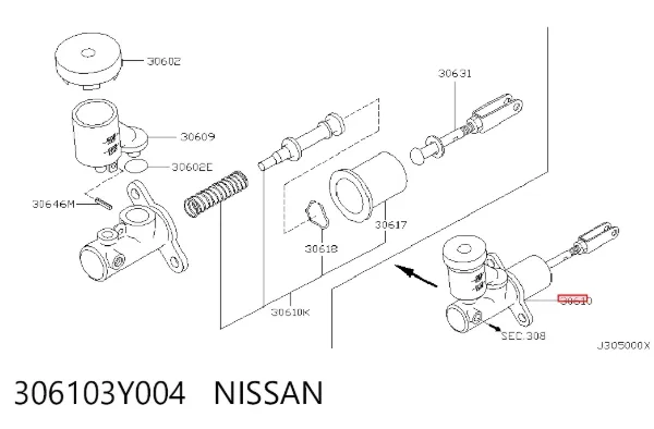 Cilindro mestre de embraiagem 306103Y004 Nissan/Infiniti