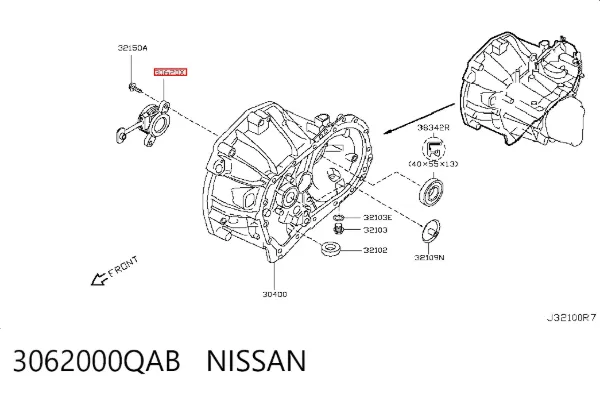 Cilindro de trabalho de embraiagem montado com rolamento de desengate 3062000QAB Nissan/Infiniti