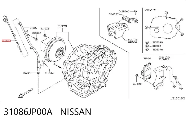 Sonda (indicador) do nível de óleo na Caixa Automática de Mudança 31086JP00A Nissan/Infiniti