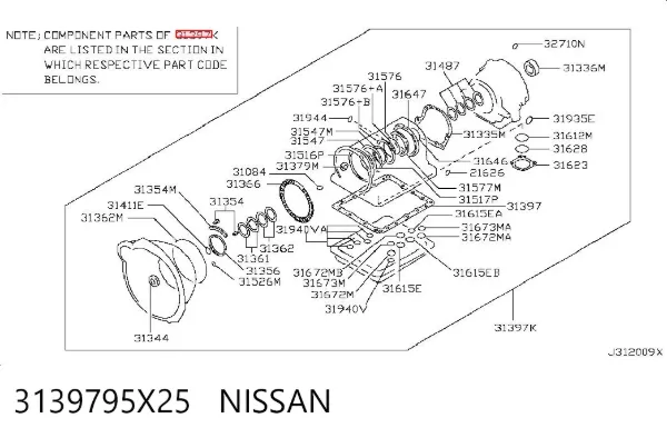 Kit de reparação da Caixa Automática de Mudança 3139795X25 Nissan/Infiniti