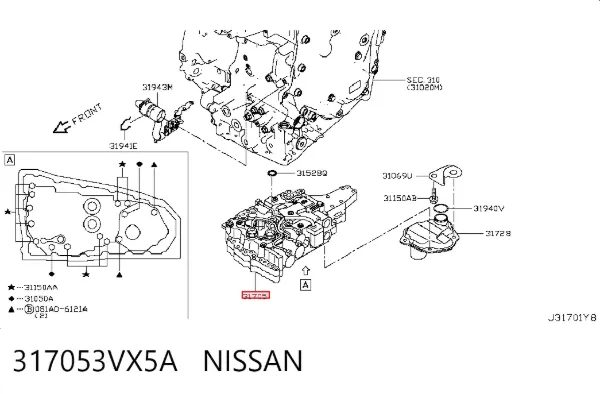Unidade hidráulica da Caixa Automática de Mudança 317053VX5A Nissan/Infiniti