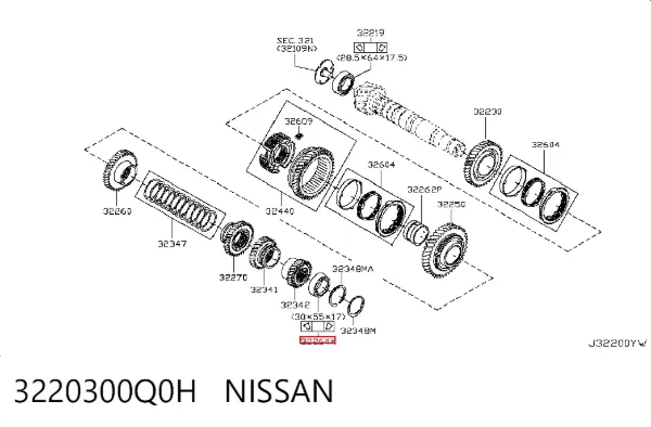 Rolamento da árvore primária da Caixa de Mudança 3220300Q0H Nissan/Infiniti