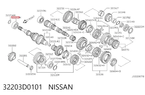 Rolamento da árvore primária da Caixa de Mudança 32203D0101 Nissan/Infiniti