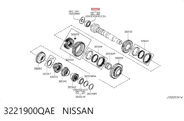 Rolamento da árvore primária da Caixa de Mudança 3221900QAE Nissan/Infiniti