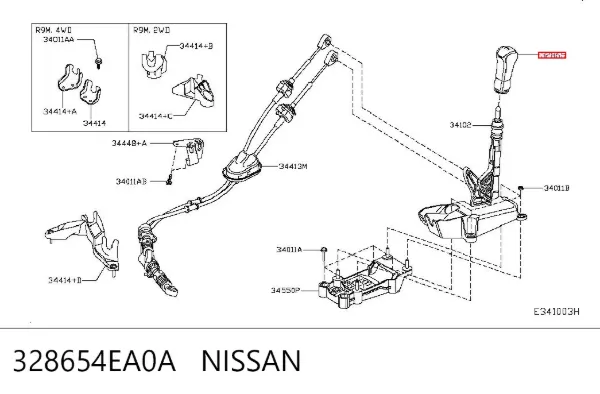 Cabo da avalanca da Caixa de Mudança 328654EA0A Nissan/Infiniti