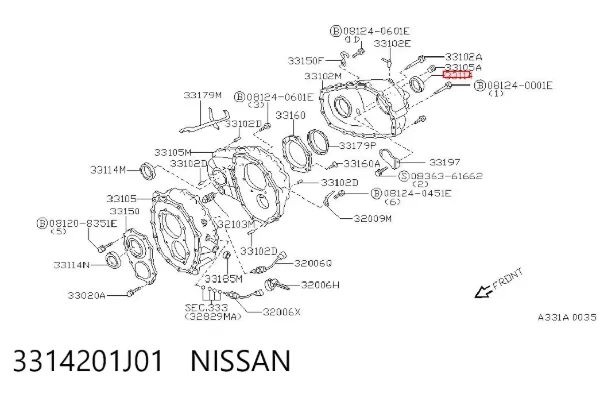 Bucim de saída traseira da caixa de transferência 3314201J01 Nissan/Infiniti