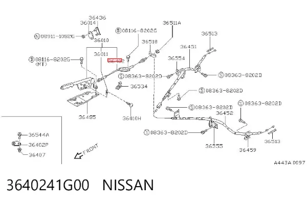 Cabo do freio de estacionamento dianteiro 3640241G00 Nissan/Infiniti