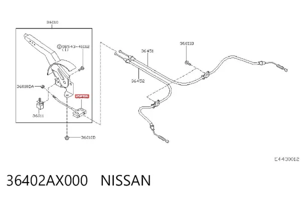 Cabo do freio de estacionamento dianteiro 36402AX000 Nissan/Infiniti